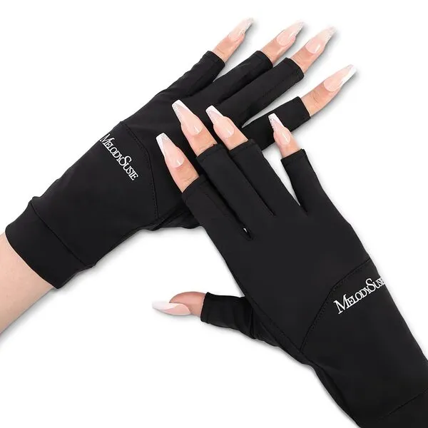 MelodySusie Premium UV Gloves for Nails, Professional UPF 99+ UV Protection Gloves for Manicures, Cool Feeling Fabric, Nail Art Skin Care Fingerless Anti UV Glove Protect Hands from UV Harm