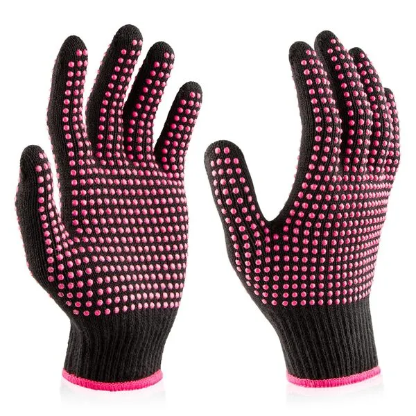 Benherofun Heat Resistant Gloves with Silicone Bumps - Professional Heat Gloves for Hair Styling, Heat Proof Gloves for Wand Curling Iron (2Pcs Pink)