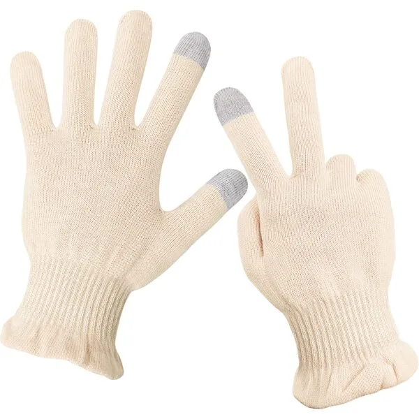 Evridwear Moisturizing Gloves for Kids, 2 Pairs Small Cotton Gloves with Touchscreen Fingers, Sleeping Gloves for Dry Hands Eczema, SPA, Hand Care, Day and Night Skin Therapy, Wristband, Beige