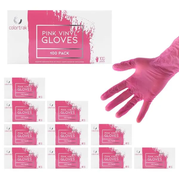 Colortrak Pink Disposable Powder Free Vinyl Gloves, Single-Use, Latex-Free