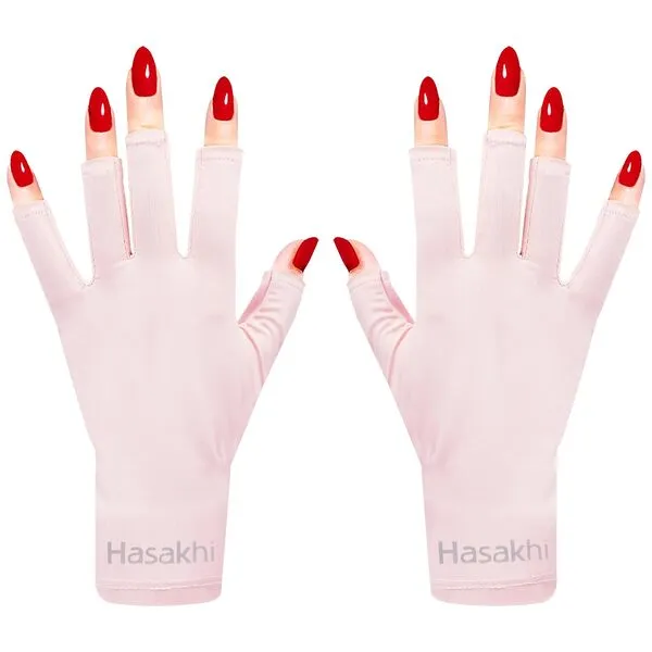 Hasakhi UV Gloves for Nail Lamp Fingerless Gloves for Manicures UPF 50+ Protection Gloves for Gel Nails Anti-slip Nail Art Skin Care gloves(Pink)