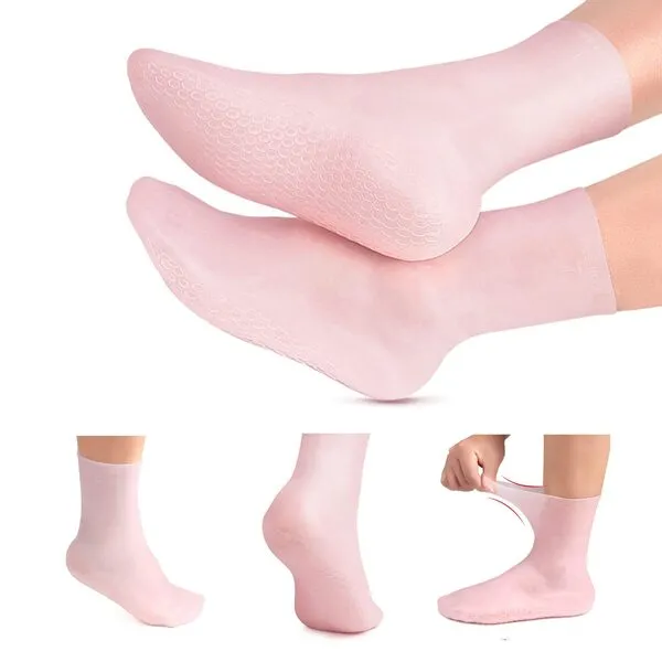 Moisturizing Socks, Long Silicone Socks, Aloe Socks, Soft Gel Socks, Women Foot Spa Pedicure Socks for Repairing Cracked Heel, Dry Feet, Softening Calluses, Rough Skin