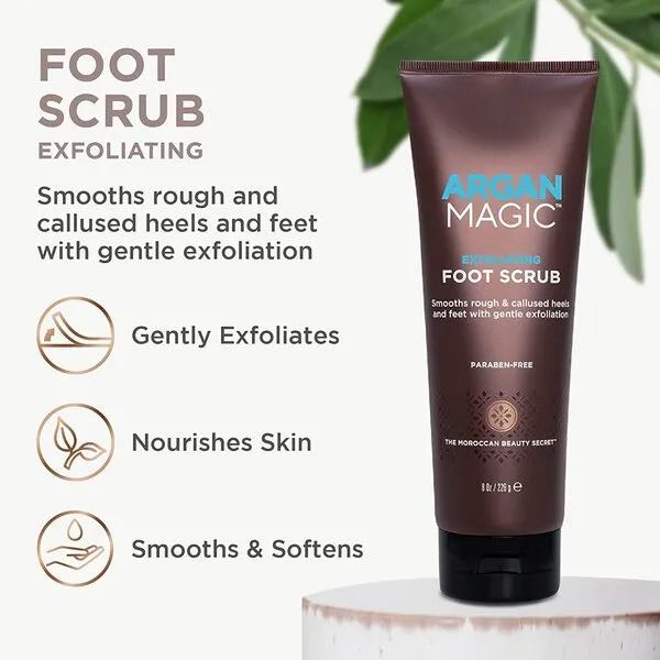 Argan Magic Exfoliating Foot Scrub for Rough & Calloused Feet and Heels - Smooths and Softens Dry Feet | Removes Dead Skin | With Argan Oil & Pumice | Paraben Free (8 oz)