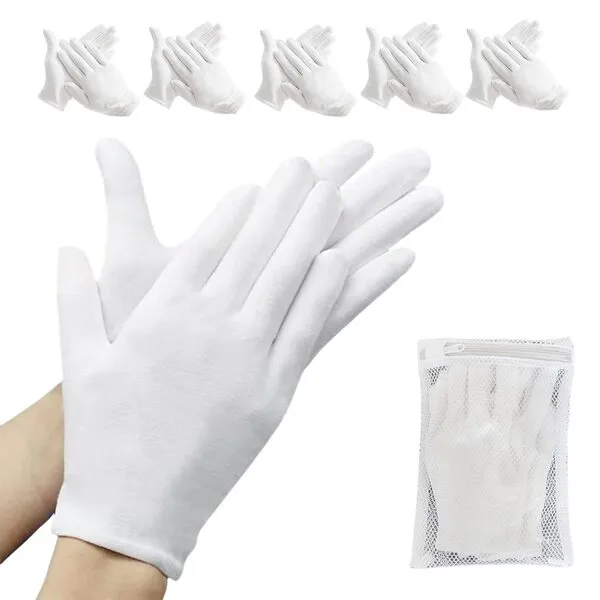 ZFYOUNG 10 Pcs（5pairs） White Cotton Gloves，White moisturizing Gloves, Cotton Gloves for Dry Hands Eczema, White Sleep Gloves for Men and Women, Beauty Coin SPA Cloth Gloves