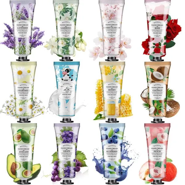 BESNEL 12 Pack Plant Fragrance Hand Cream,Moisturizing Hand Care Cream Gift Set,Mini Hand Lotion Travel Size in Bulk,Gifts for Women,Mom,Sister