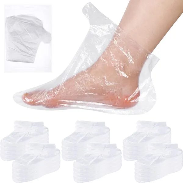 Dansib 1500 Pcs Disposable Plastic Foot Covers for Feet Paraffin Bath Liners for Foot Pedicure Foot Moisturizing Socks Spa Feet Care Hot Wax Therapy Booties Bags Covers with Stickers for Snug Closure