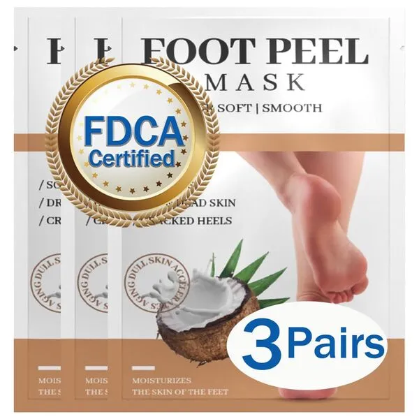 Foot peel mask for Dry Cracked Feet(3 Pairs) - Exfoliating Feet Mask Peel with Natural Coconut and Tea Tree Extract for Dry,Cracked Heels and Removing Dead Skin