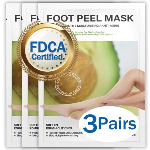 Foot Peel Mask for Dry Cracked Feet(3 Pairs) - Exfoliating Feet Mask Peel with Natural Avocado Extract for Dry,Cracked Heels and Removing Dead Skin