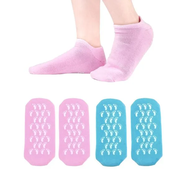 Moisturizing Socks Women 2 Pairs Dry Cracked Feet Lotion Socks Foot Moisturizing Socks Silicone Socks Foot Care Heel Socks Spa Socks (Blue and Pink)