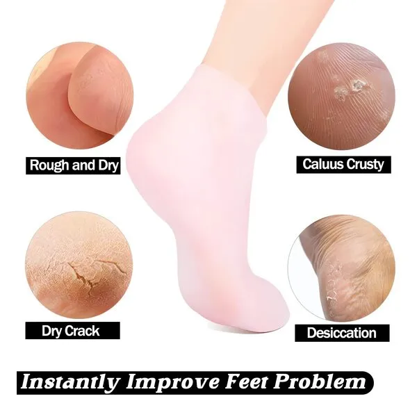 Long Silicone Socks, Aloe Socks, Soft Gel Socks, Anti Slip Moisturizing Socks for Repairing Dry Feet, Cracked Heel