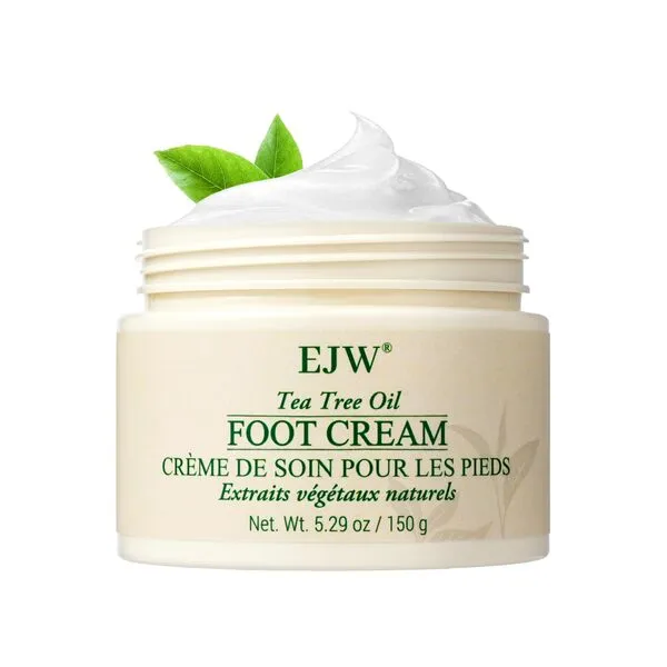 EJW Tea Tree Oil Foot Cream - Foot Moisturizer For Dry Cracked Feet, Smoothes and Softens Rough Skin - Natural Moisturizing Foot Cream with Urea, Coconut Oil, Cactus & Aloe Vera