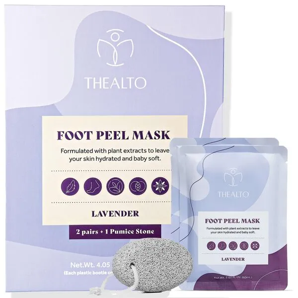 Foot Peel Mask with Pumice Stone, 2 Pack - For Dry, Cracked and Calloused Feet - Lavender Scent - With Plant Extract for Baby Soft Feet - Home Spa Treatment