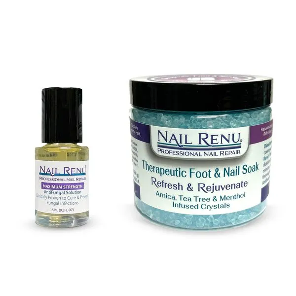 Nail Renu Toenail Fungus Treatment Extra Strength & Tea Tree Oil Foot Soak | Nourishing Natural Ingredients + 1% Tolnaftate | Pampering Treatment for Athletes Foot, Smelly Feet, and Toenail Fungus