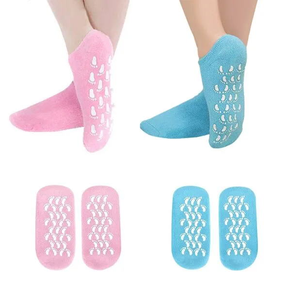 ZFYOUNG Moisturizing Socks, 2 Pairs Moisturizing Gel Socks，Soft Feet Moisturizer Spa & Pedicure Socks for Dry Cracked Heels, Calluses,Gel Spa Socks for Repairing (Blue&Pink)