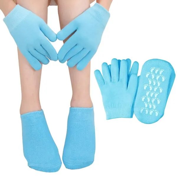 Moisturizing Glove and Sock, Gel Spa Moisturizing Therapy Sock ＆ Glove, Soften Repairing Dry Cracked, Hands Feet Skin Care, Effective in Repair Dry and Chapped Hands and Feet Skin Care(4 PCS/Blue)