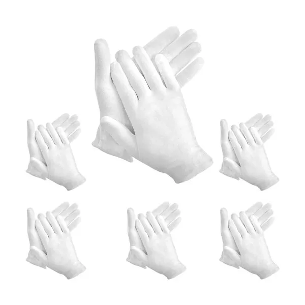 White Cotton Gloves, 12 Pairs of White Gloves are Suitable for Dry Hand Moisturizing Cosmetics, Hand Spa, Jewelry Coin Inspection, Inspection Gloves, and Service Gloves. Elastic Moisturizing Gloves