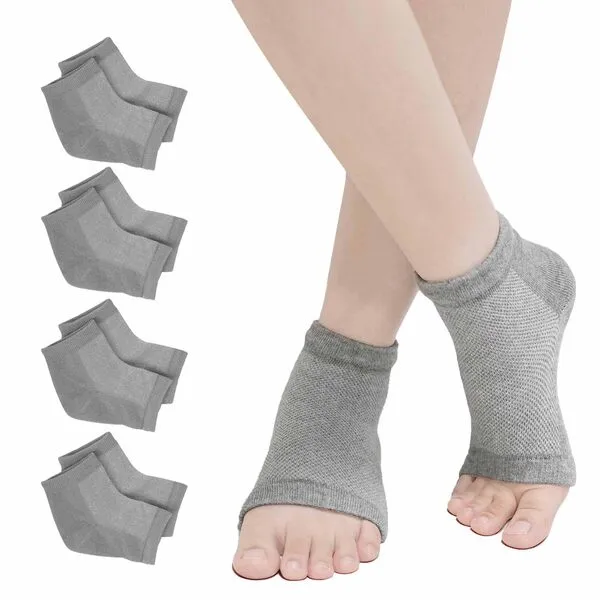 ZAKASA Moisturizing Gel Heel Socks for Dry Cracked Heels Repair - 4 Pairs Gel Lined Toeless Spa Socks for Foot Care Treatment Overnight