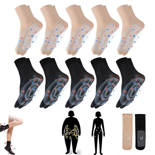 Tourmaline Ionic Body Shaping Stretch Socks, Rapid Detox Body Shaping Stretch Socks,Tourmaline Shaping Stretch Socks for Relieve Fatigue and Promote Blood Circulation (5 Pairs, Skin+5 Pairs, Black)