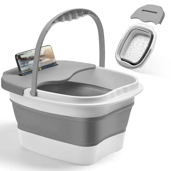 WUJAN Collapsible Foot Bath Soak Tub for Soaking Feet, Foot Soaking Tub, Portable Foot Spa Bath Basin with Handle and Massage Acupoint, Multi-function Collapsible Bucket (Gray)