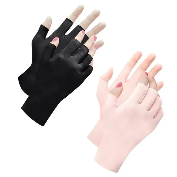 spacepower 2 Pack UV Gloves for Nails: UPF 50+ Anti UV Gloves for Gel Nail Lamp, Protection Gloves for Manicures Skin Care (Black Pink)