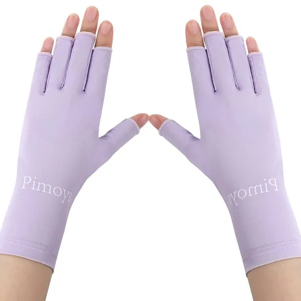 Pimoys Anti UV Gloves for Nails Professional UPF50+ UV Light Gloves for Nail Lamp Manicure Gloves UV Protection for Women Fingerless Gloves Protect Your Hands from UV Harm（Purple）